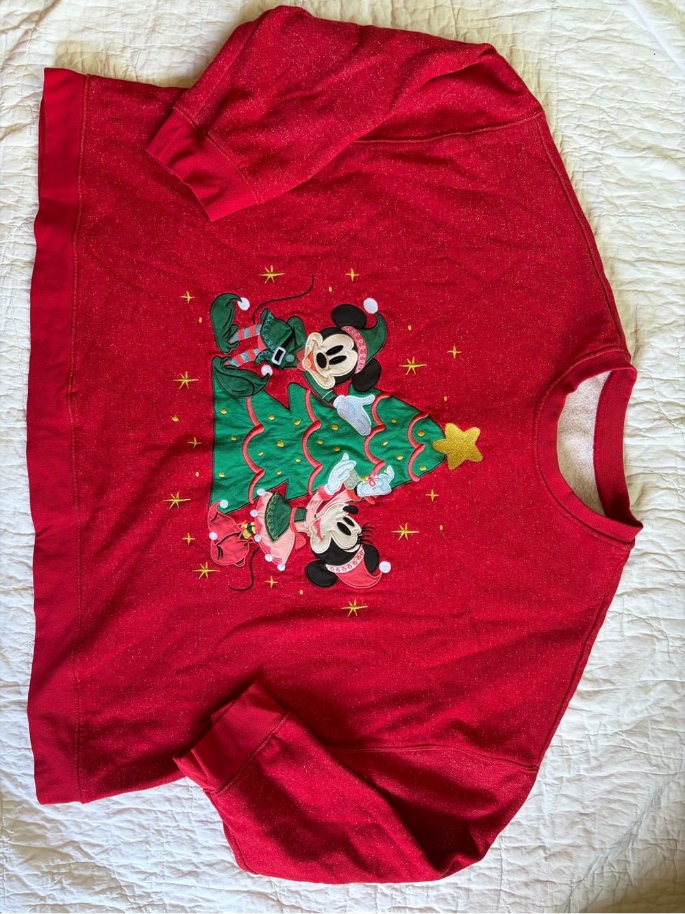 Vintage Disney Boxy Christmas Sweatshirt with embroidered Mickey & Minnie